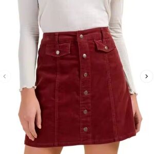 Urban Outfitters BDG Corduroy Snap Front Skirt Seamed Burgundy